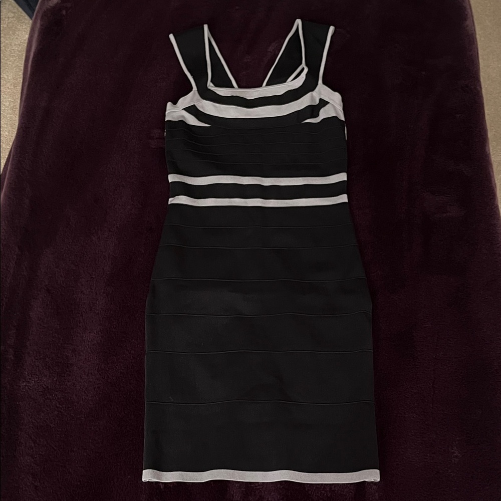 Elegant Black and Gray Striped Dress by Express Size Small